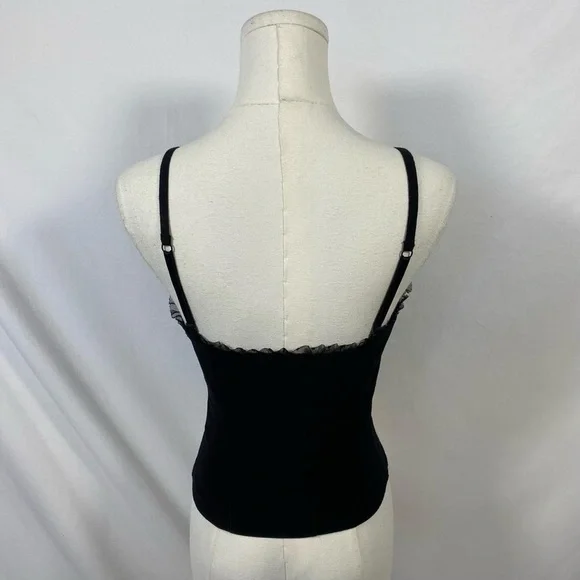 Free People black cami with mesh trim size xs grunge fairy whimsigoth - Picture 2 of 7